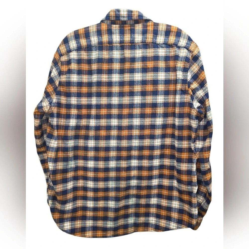 J.‎ Crew Men's XL Plaid Flannel Shirt Navy Rust Orange 100% Cotton Lumberjack